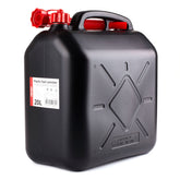 Sort brændstofdunk på 20 liter med tragt