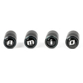 Zwarte ventieldopjes van aluminium, set van 4 stuks.