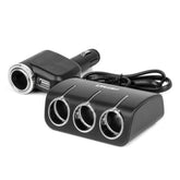 Drievoudige contactdoos met USB-A en sigarettenaanstekerfunctie