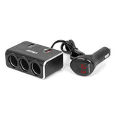 3-voudige sigarettenaansteker splitter met USB QC 3.0 en digitaal display