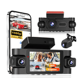 4-lens 2K dashcam met touchscreen en 360° bewaking met meerdere camera's en smartphoneverbinding.