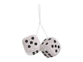 Pluchen dobbelstenen voor in de auto – witte fuzzy dice 6 x 6 cm