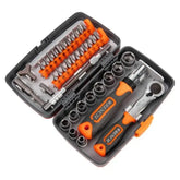 38-in-1 schroevendraaierset met ratel – dopsleutels, bits en flexibele verlenger