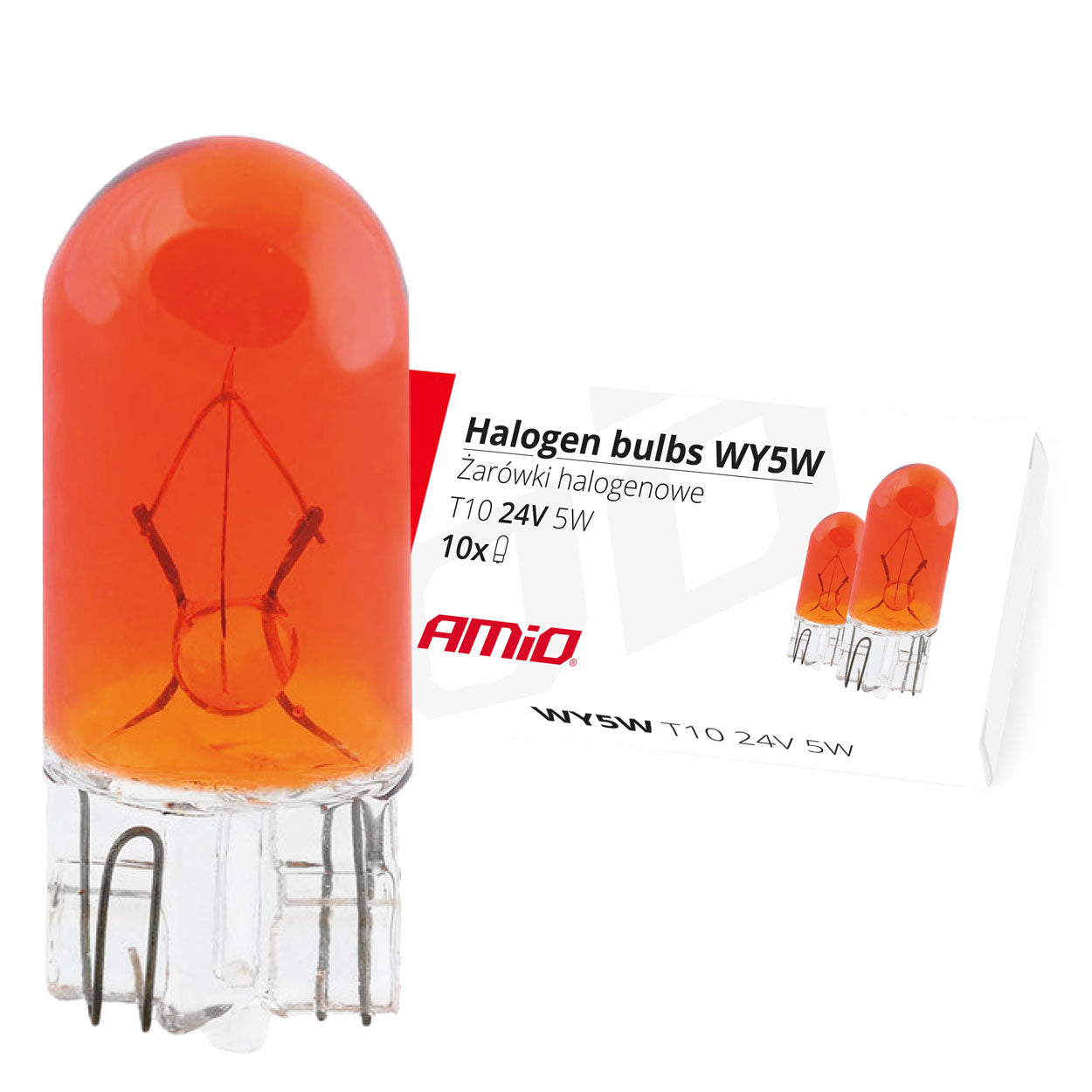 Amberkleurige WY5W T10 halogeenlampen 24V, 10 stuks.