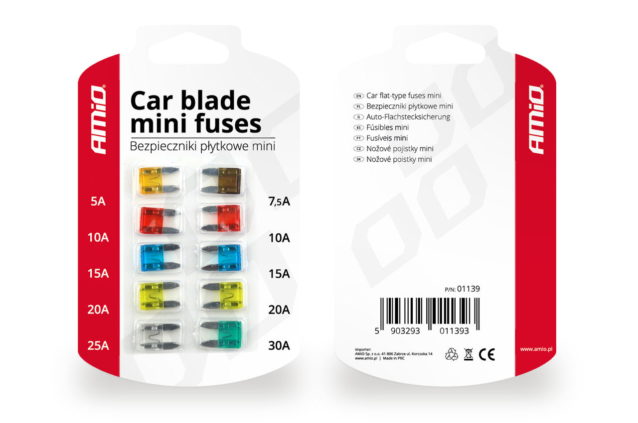 Mini autozekeringen in blisterverpakking met 10 stuks.