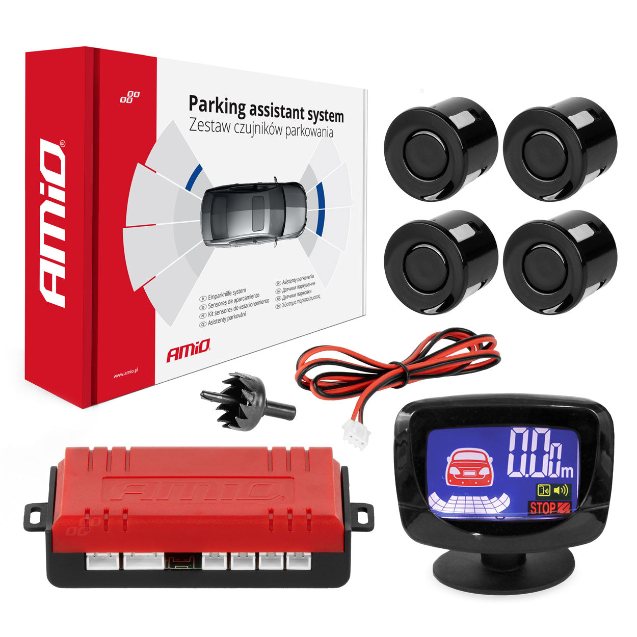 Parkeerhulpsysteem met LED-GRAF-display en 4 zwarte sensoren