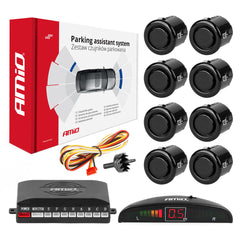 Parkeersysteem met LED-display en acht zwarte 18 mm-sensoren