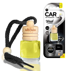 Aroma Wood Black geurverfrisser voor in de auto met glazen flesje en houten dop