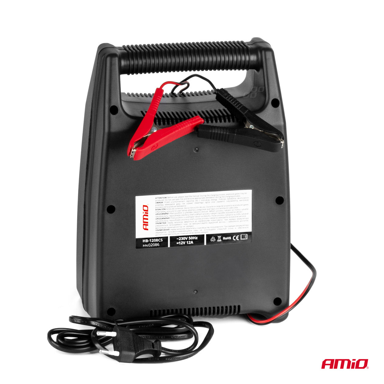Batterioplader til 12 V blybatterier set fra siden