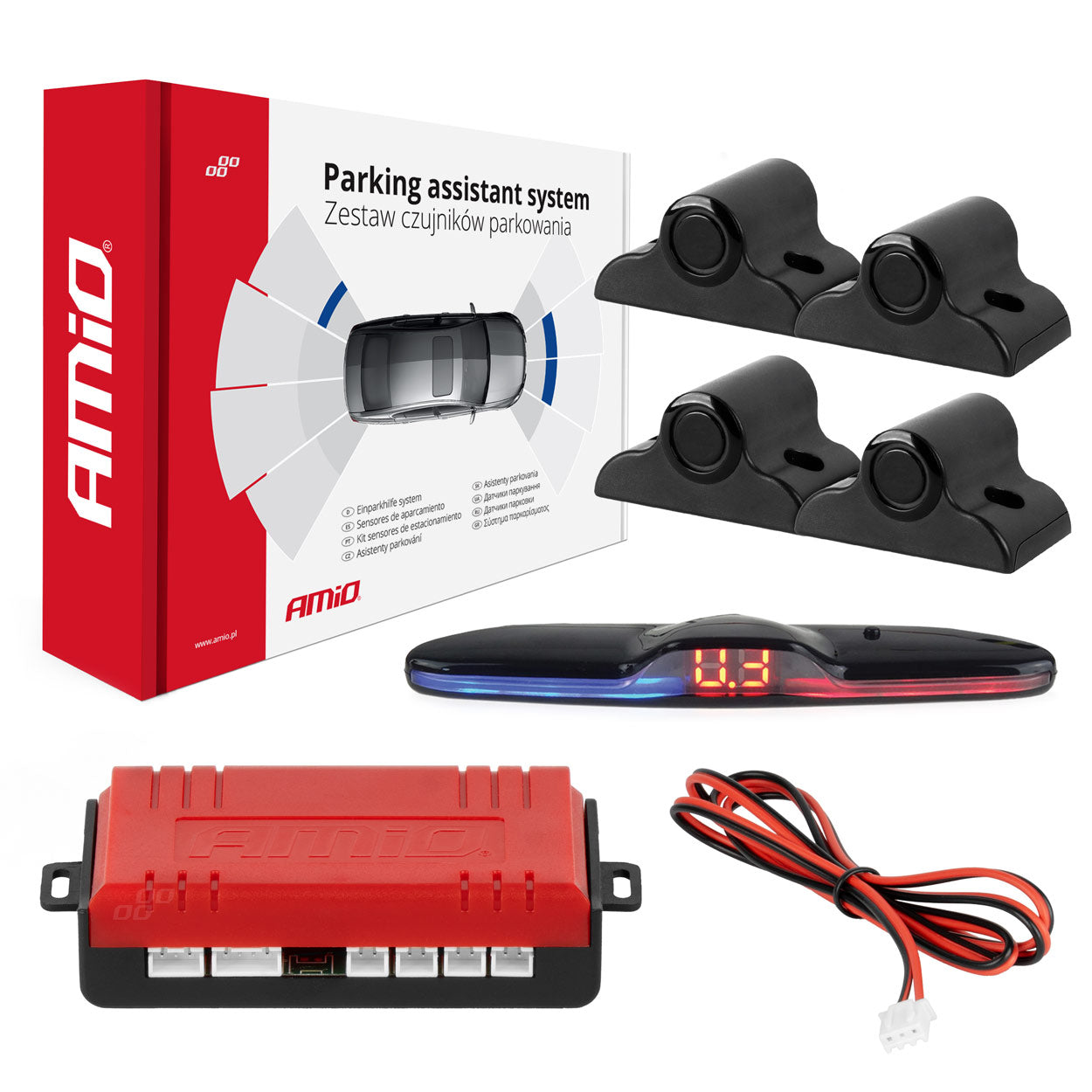 Parkeerhulp met MAX LED-display en vier zwarte sensoren