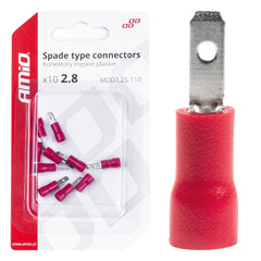 Røde isolerede han-spadestik på 2,8 mm