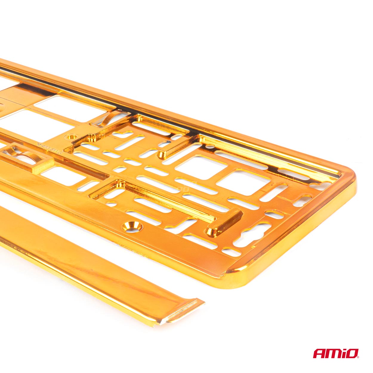 Set metalen kentekenplaathouders metallic oranje – zijaanzicht