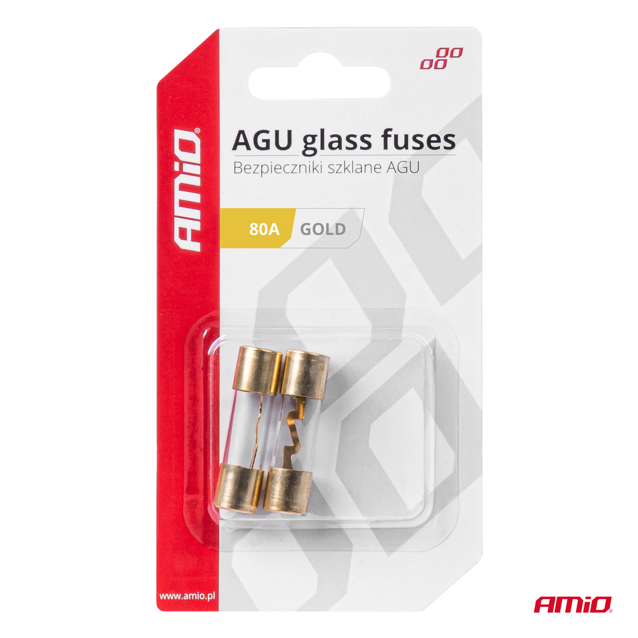 AGU-glassikringer 80A med mål 38 x 10,3 mm