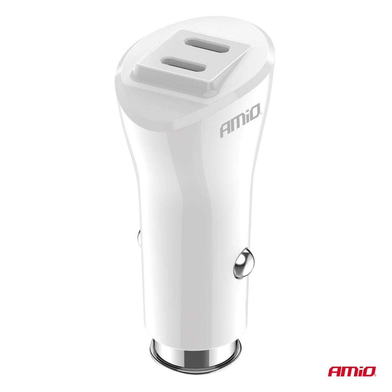 Billader med to USB-C-porte set fra siden