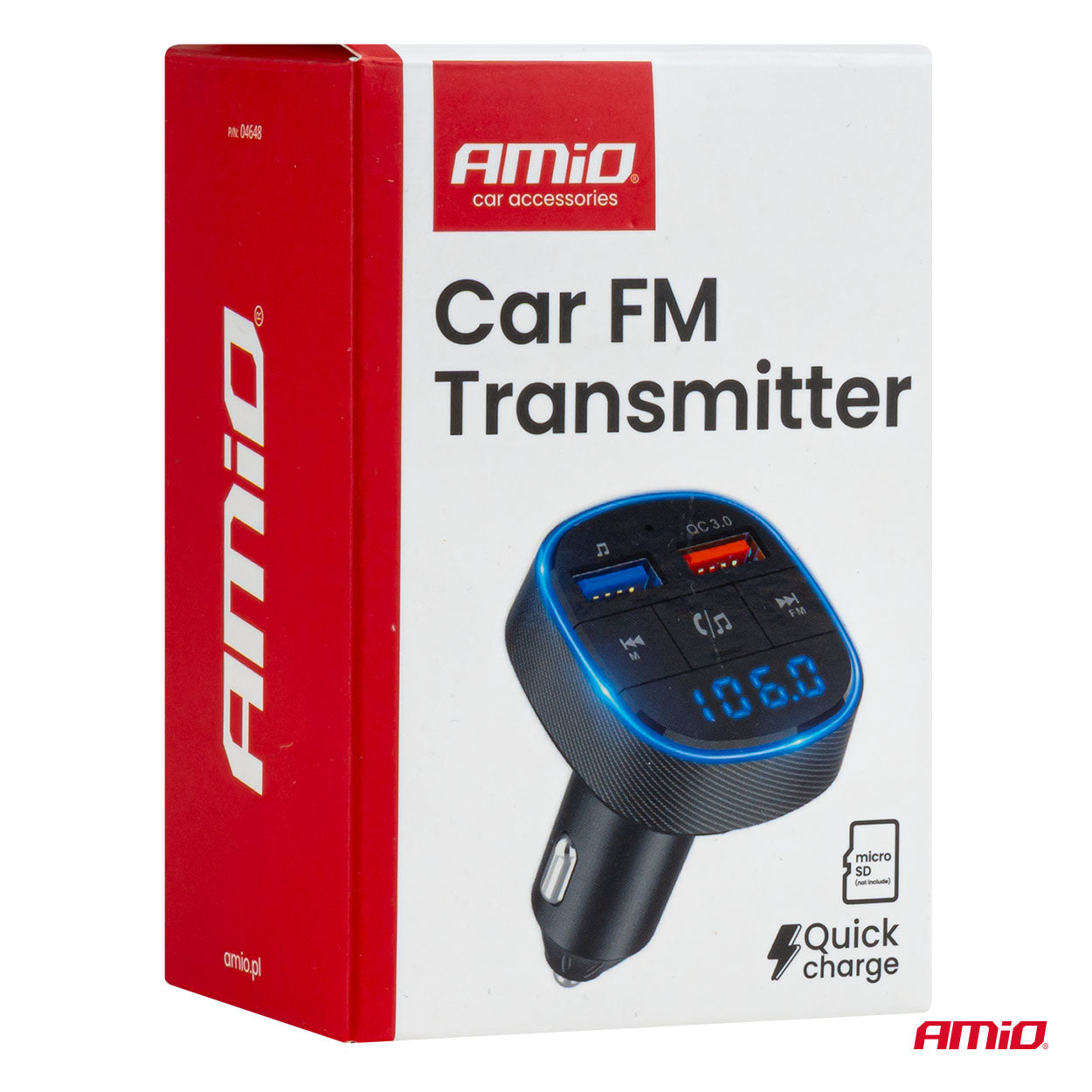 FM-transmitter med knapper til styring af musik og opkald