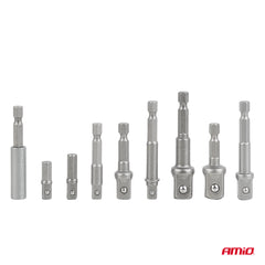 Doppenset-adapters in de maten 1/4, 3/8 en 1/2 inch