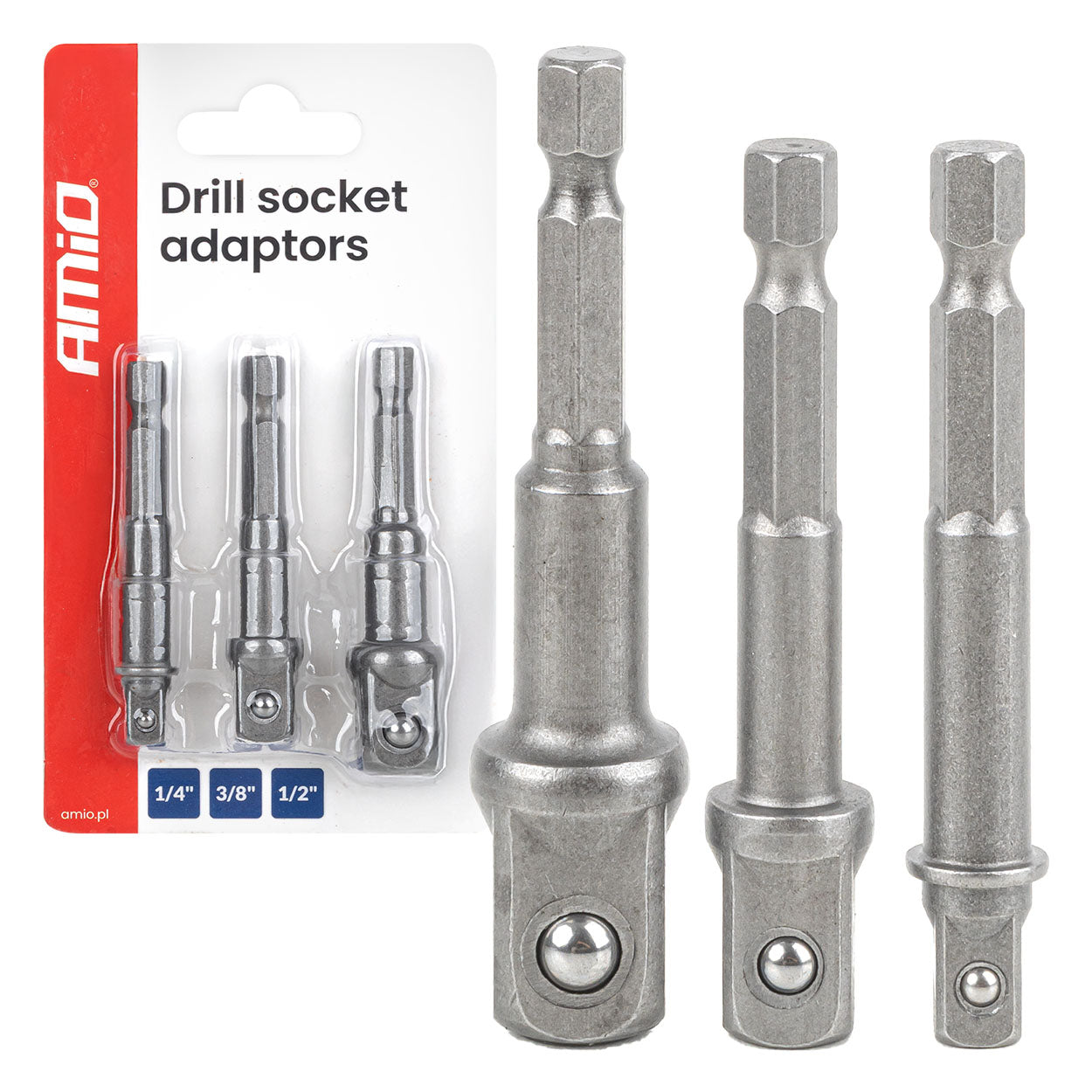 Doppenset adapters in 3 delen met 1/4, 3/8 en 1/2 inch