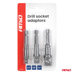 Doppenset adapters in de maten 1/4, 3/8 en 1/2 inch
