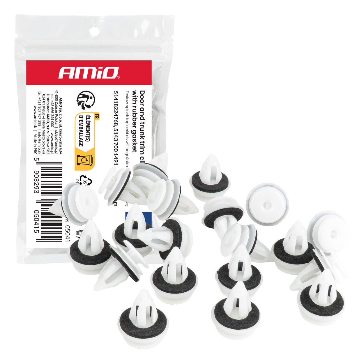 Deur- en kofferruimteclips met rubberen afdichting, 20 mm