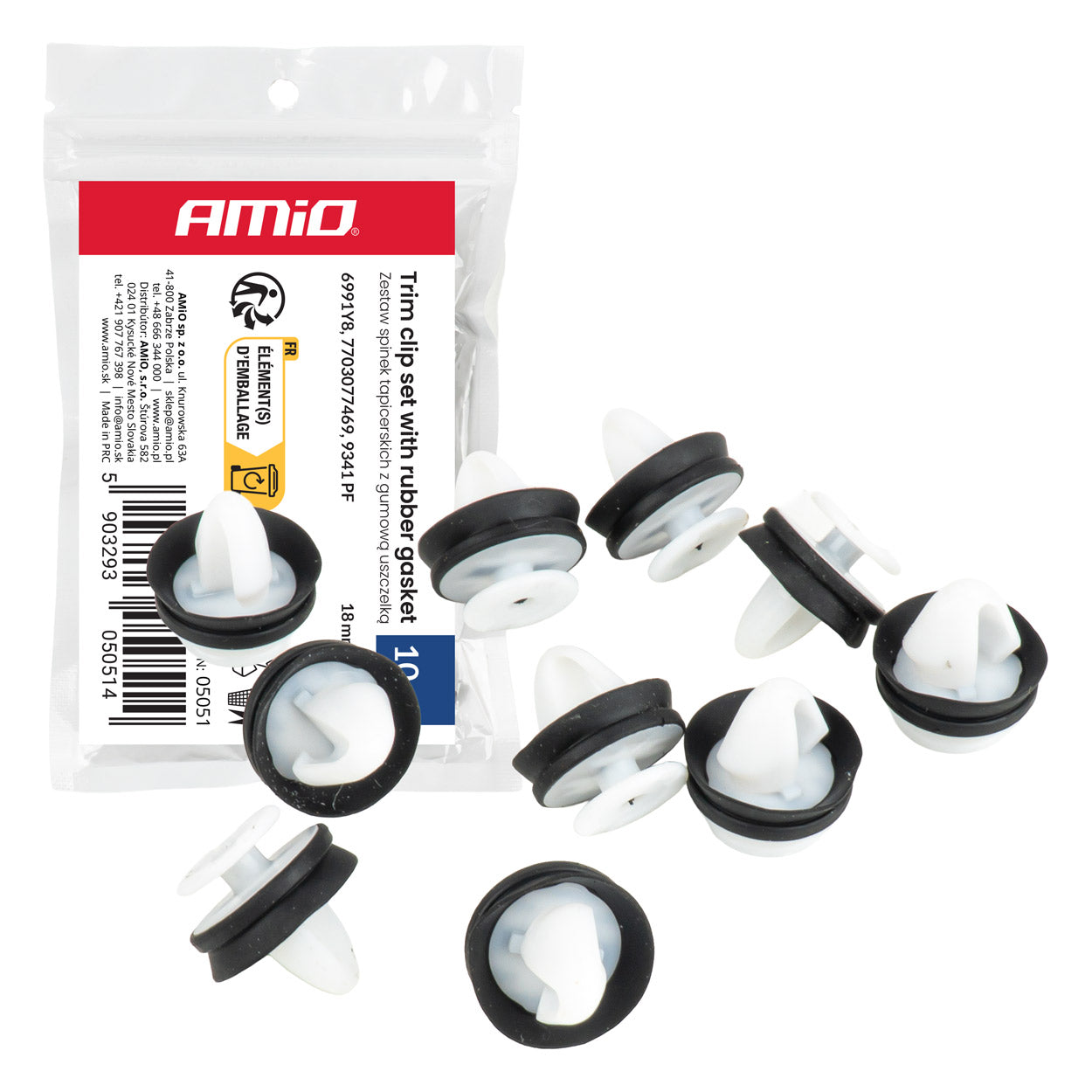 Bekledingsclips met rubberen afdichting Ø11 mm en 18 mm lengte