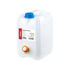 Witte waterjerrycan van 10 liter in HDPE-kunststof met kraantje