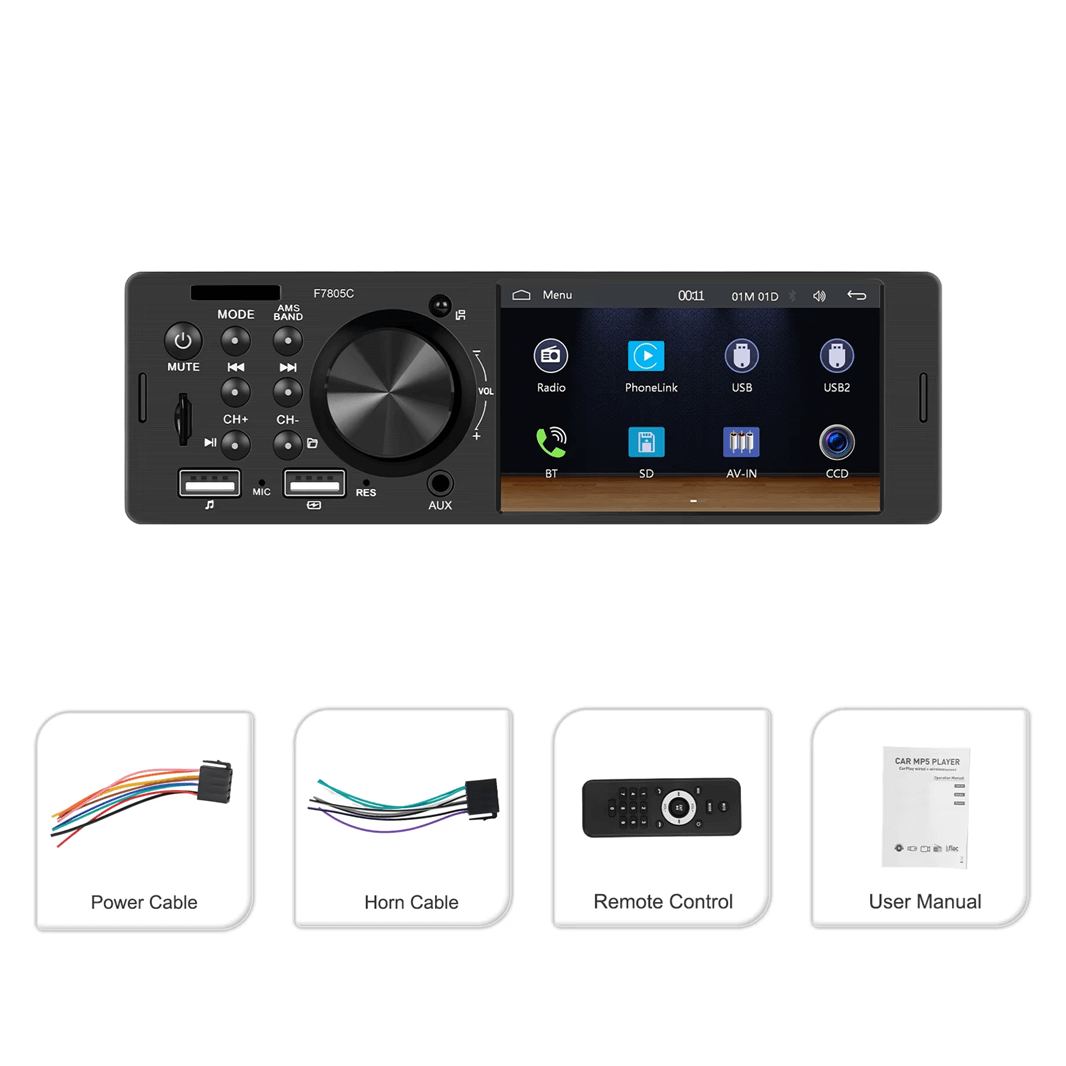 Universeel - 4" 1-din radio met Apple CarPlay en Android Auto (bedraad) met 4" scherm en accessoires.