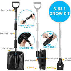 3-in-1 winterset met schep, schraper en borstel – sneeuwschep, ijskrabber en sneeuwborstelset voor gebruik in de winter.