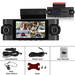 4-lens 2K dashcam met touchscreen en 360° bewaking met twee camera's en touchscreen in gebruik.