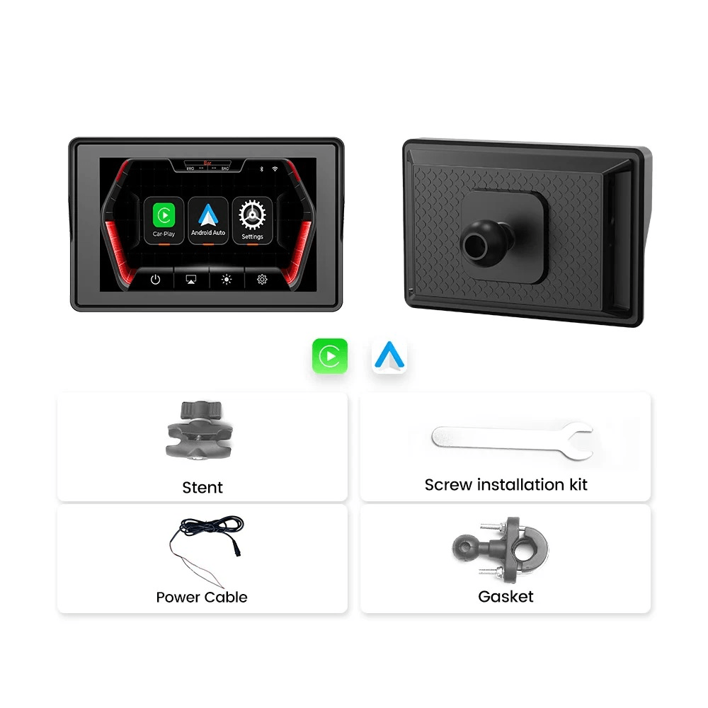 5” CarPlay voor motorfiets – Draadloos Apple CarPlay & Android Auto (IP67) scherm met accessoires