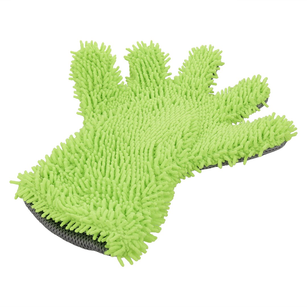 Microvezel washandschoen met chenillevingers en mesh