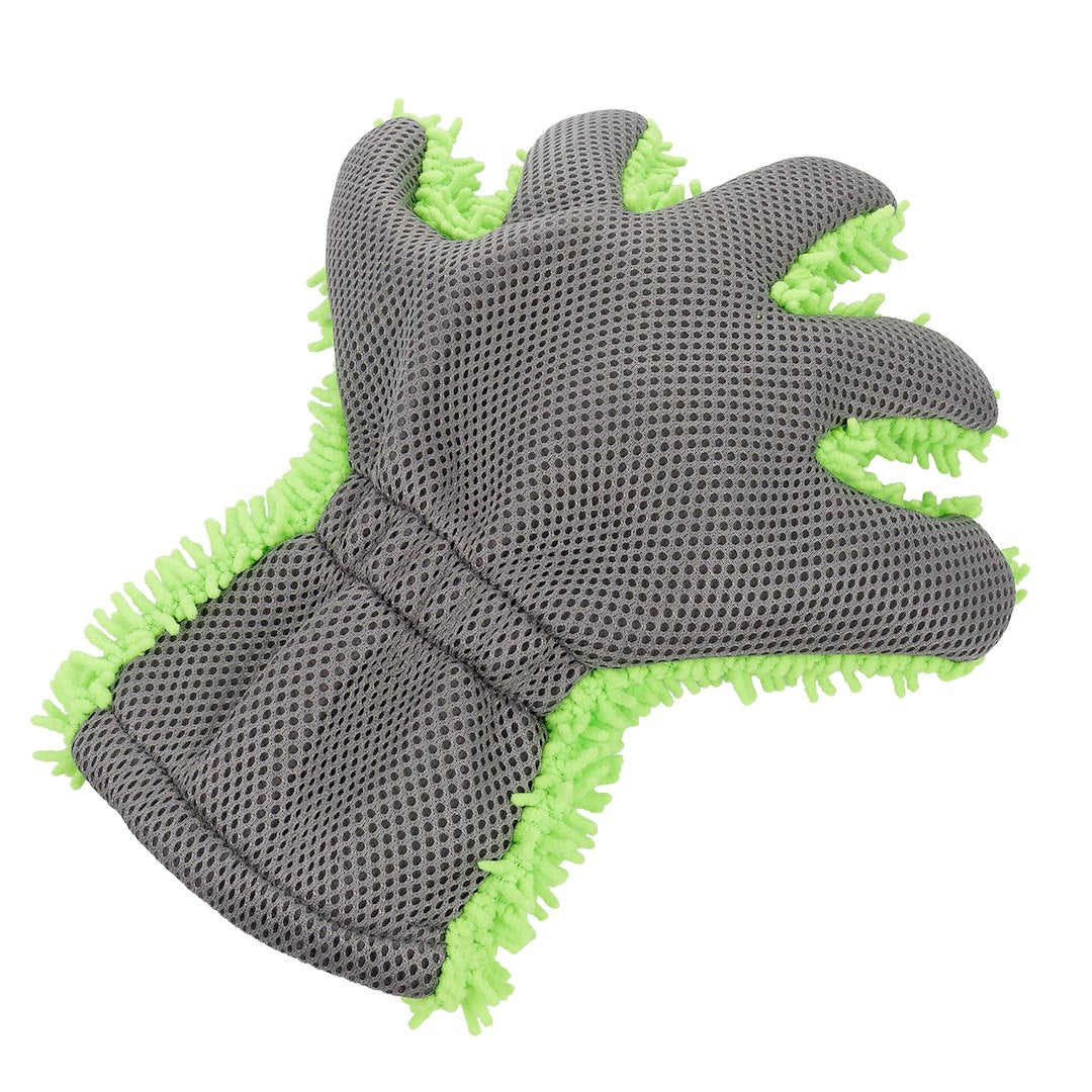 Washandschoen van microvezel met chenillevingers en mesh