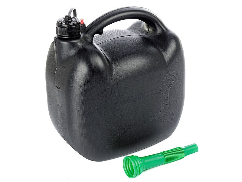 Kunststof benzinejerrycan 10 l ovaal zwart met dop