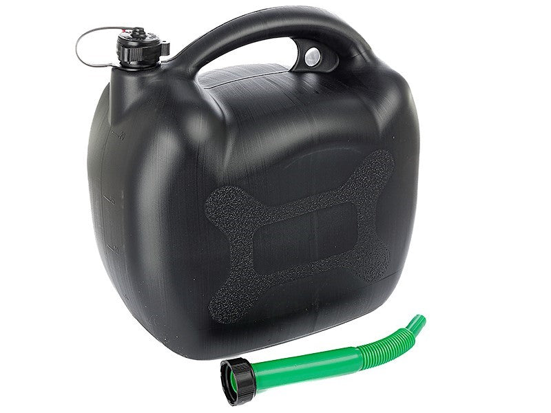Zwarte ovale kunststof jerrycan 20L met trechter