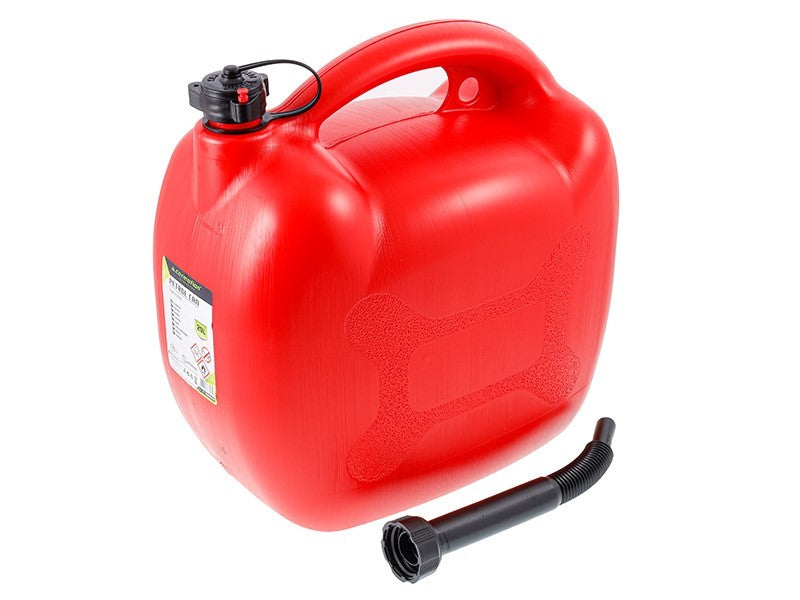 Rode ovale kunststof benzinejerrycan met een inhoud van 20 liter