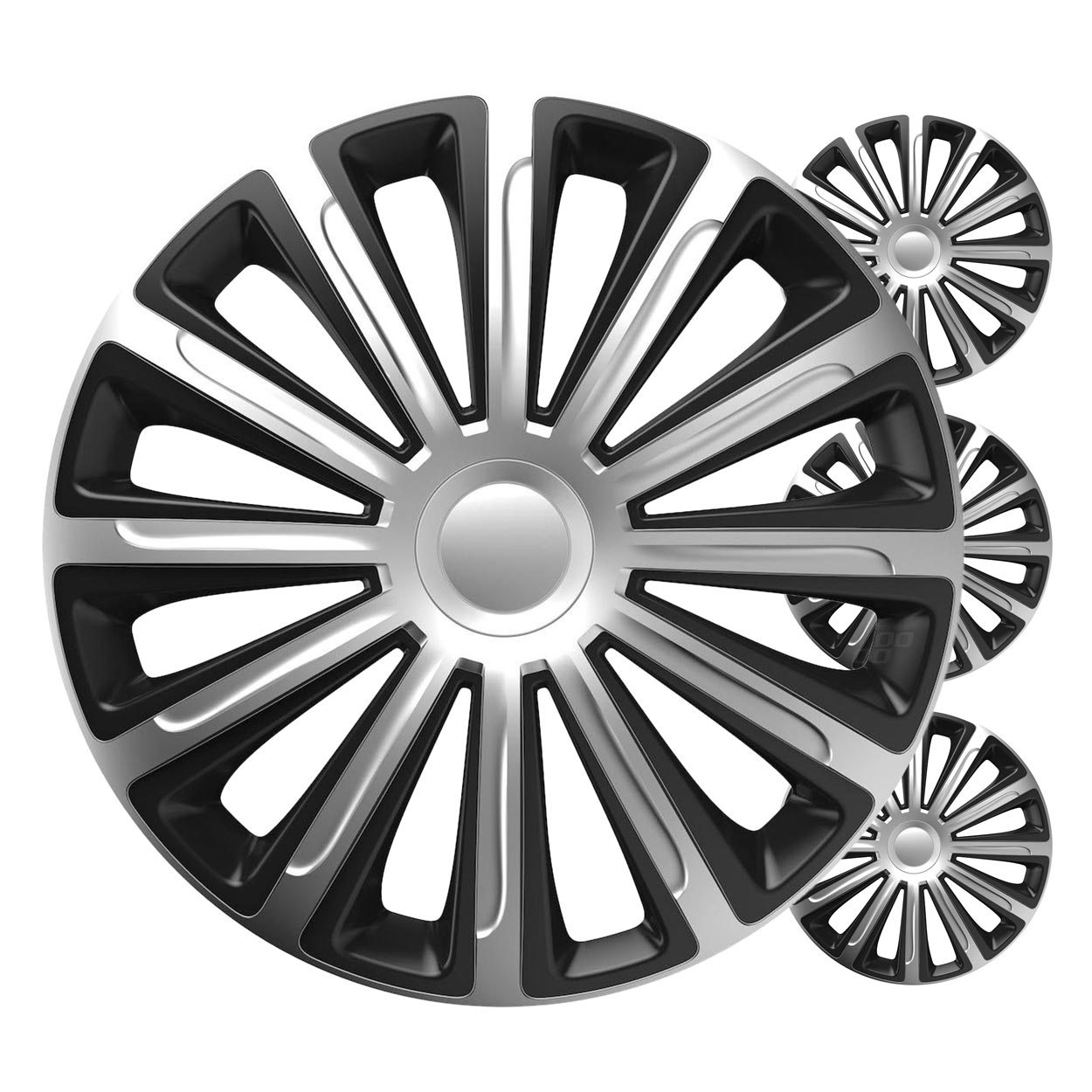 Versaco wieldoppen Trend zwart en zilver 13 inch 4 stuks