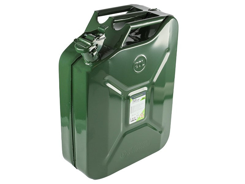 Metalen jerrycan van 20 liter voor het veilig opslaan en vervoeren van brandstof