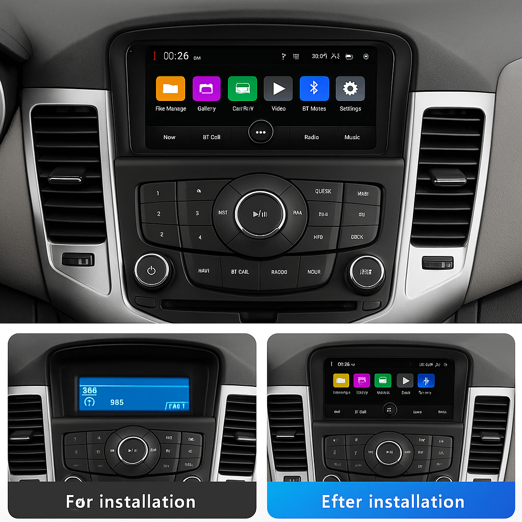 Chevrolet Cruze 09-14 - 7" radio met Apple CarPlay en Android Auto installatievergelijking voor en na