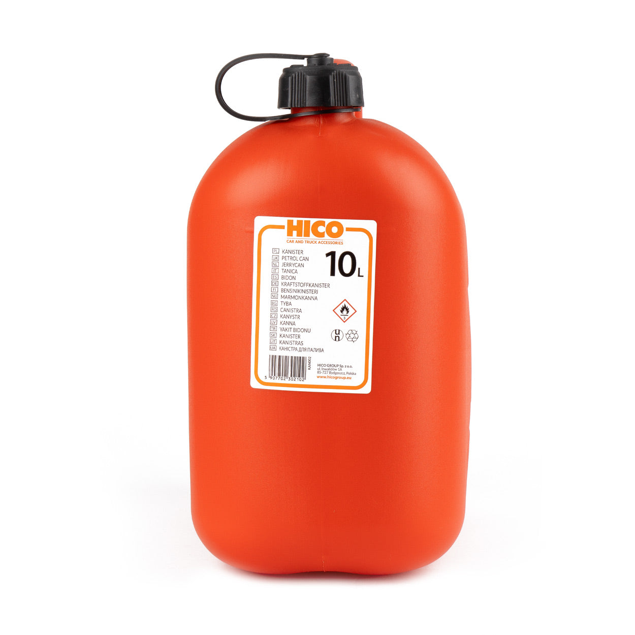 Rode kunststof jerrycan van 10 liter met trechter