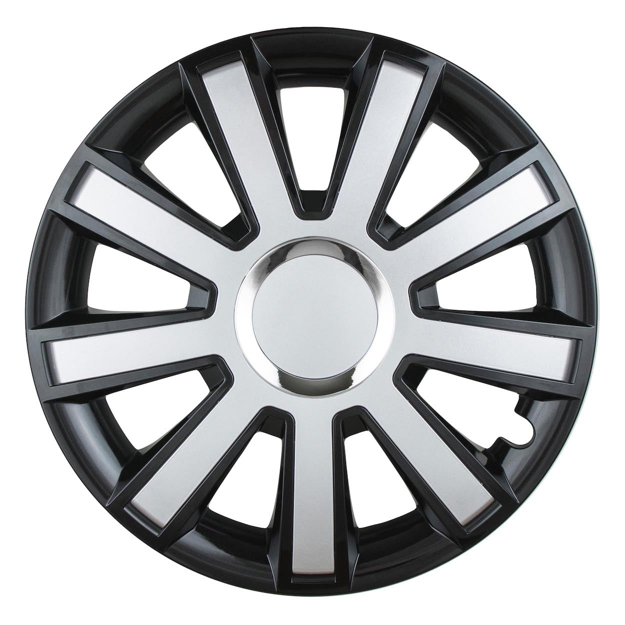 FLASH wieldoppenset in zwart en zilver voor 14 inch stalen velgen