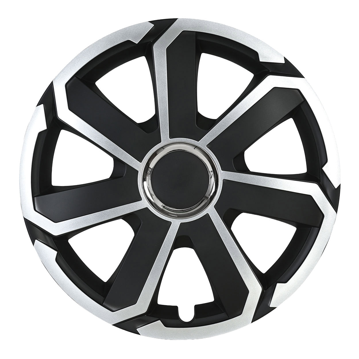 AEROSPIN wieldop in zwart en zilver voor 16 inch stalen velg