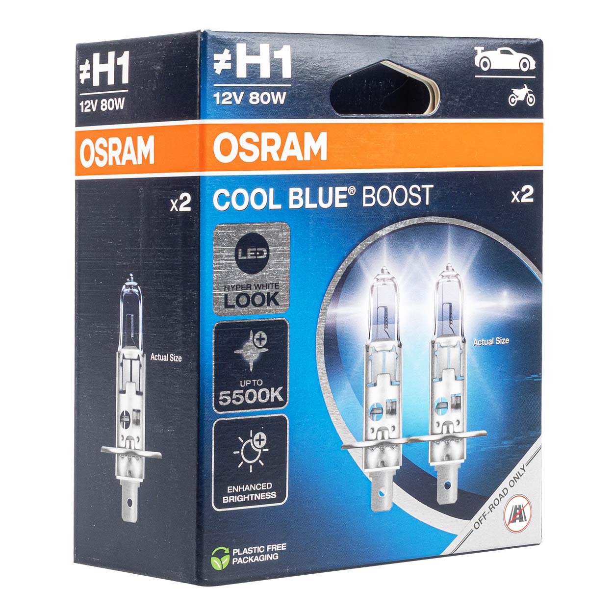 Osram H1 halogeenlampen 12V 55W P14,5s Cool Blue Boost 5500K, 2 stuks