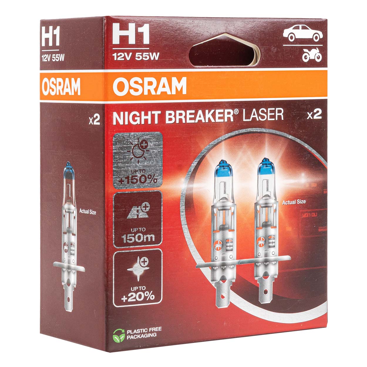 Osram H1 Night Breaker Unlimited halogeenlampen 12 V 55 W, 2 stuks.