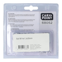 Carpoint låsbare hjulbolte M14x1,5x26mm D-kuglehoved emballage og specifikationer.