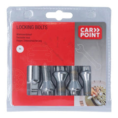 Carpoint låsbare hjulbolte M14x1,5x26mm G konisk sæt med 4 låsebolte og specialnøgle til sikker fælgbeskyttelse.