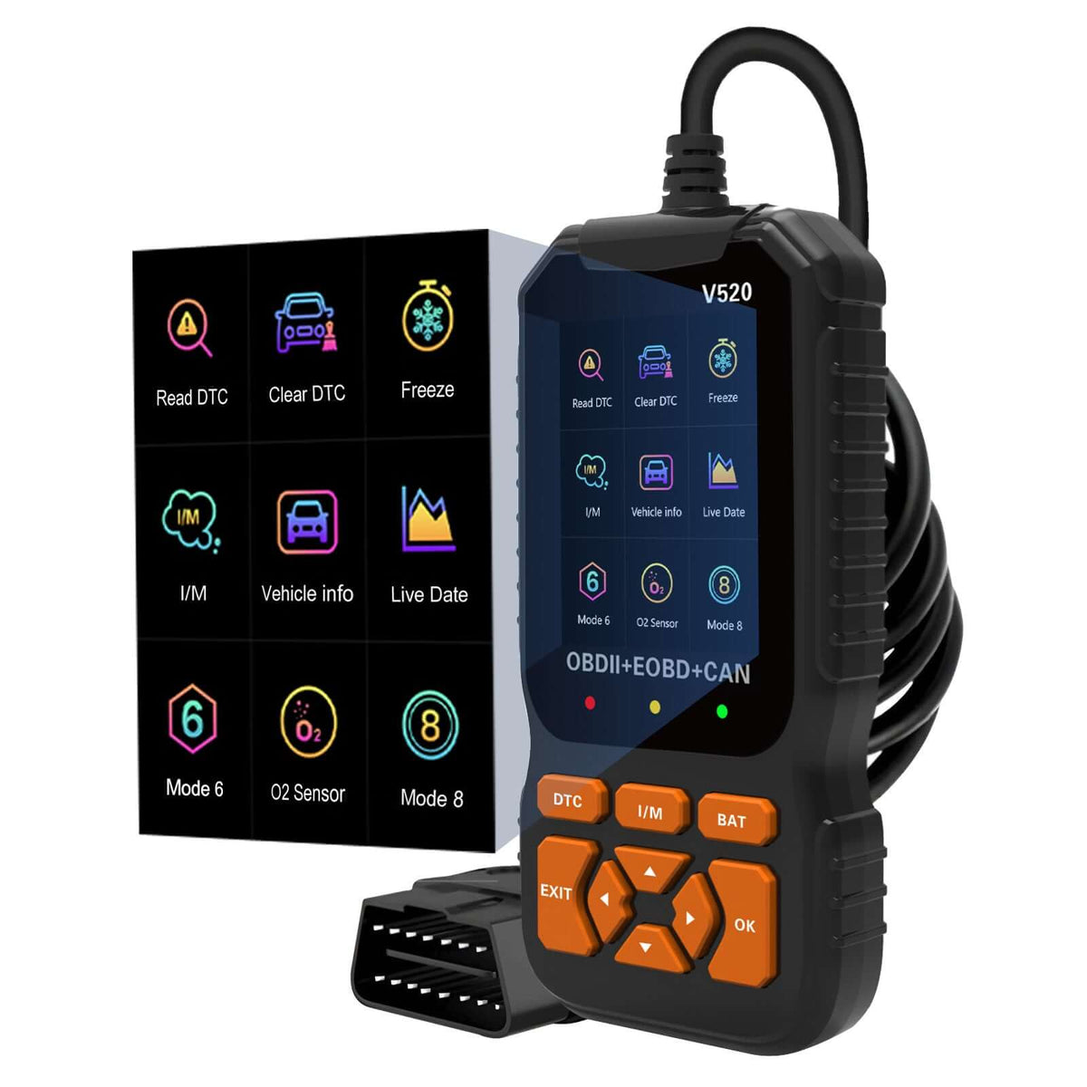 OBD2 V520 foutcodelezer – diagnostisch hulpmiddel met live gegevens en I/M-test