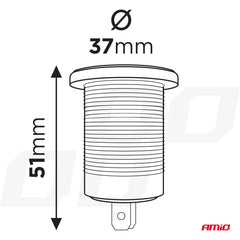 Technische tekening van waterdichte telefoonlader met USB en USB-C