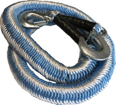 Blauwe elastische sleepkabel met twee veiligheidshaken