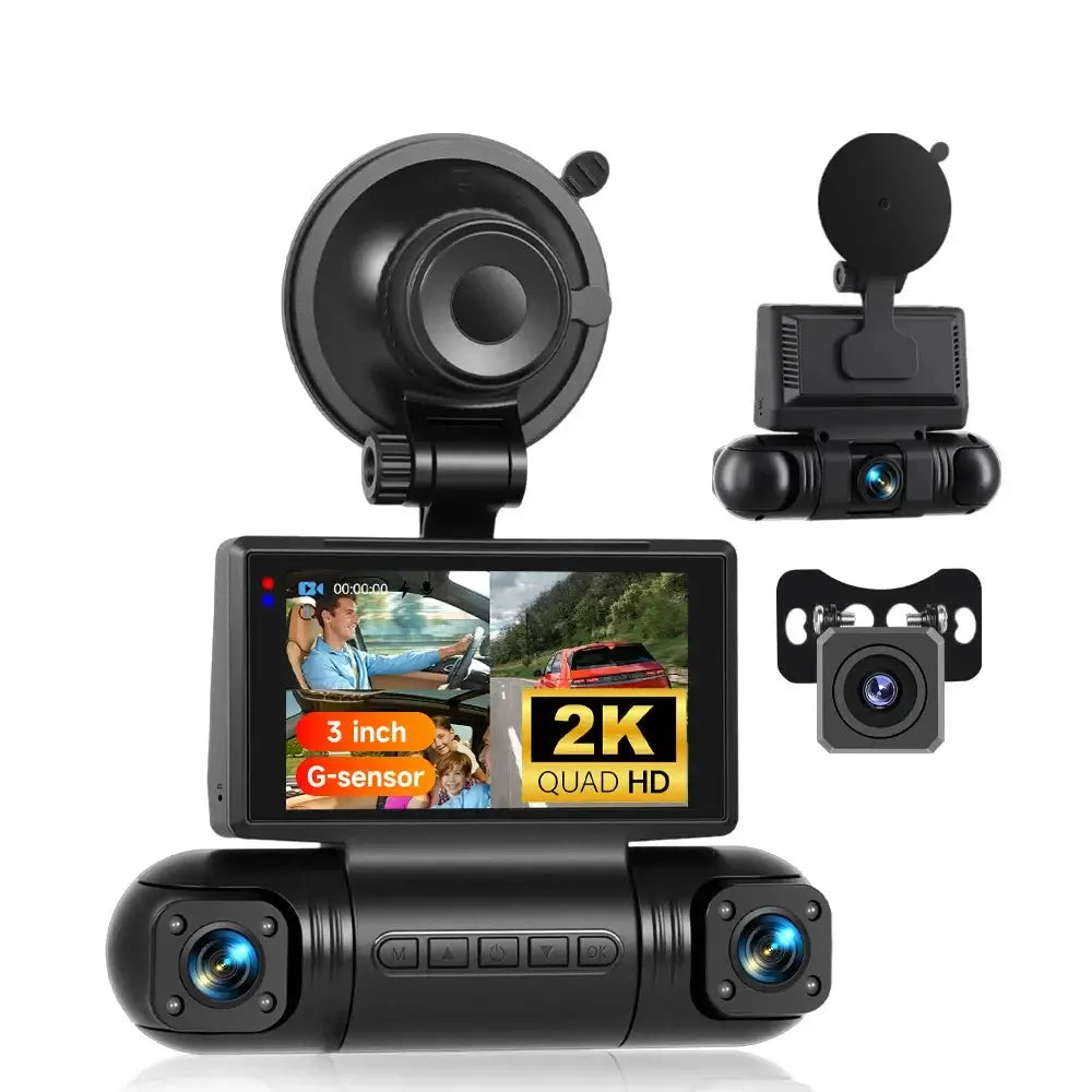 3" 2K dashcam met 4 camera’s – IPS-scherm, G-sensor & DVR-recorder 