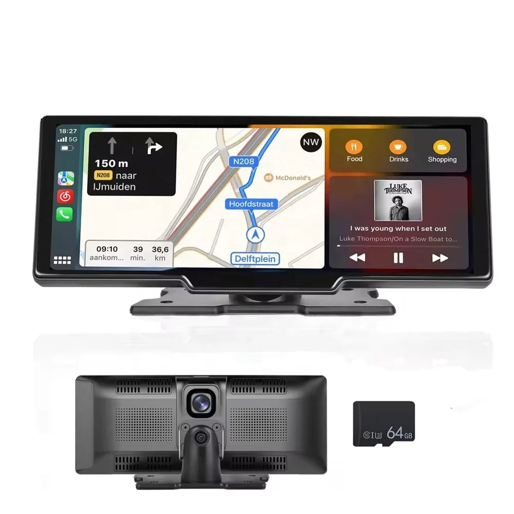 9,3" Apple CarPlay scherm met ingebouwde dashcam en 64 GB SD-kaart 