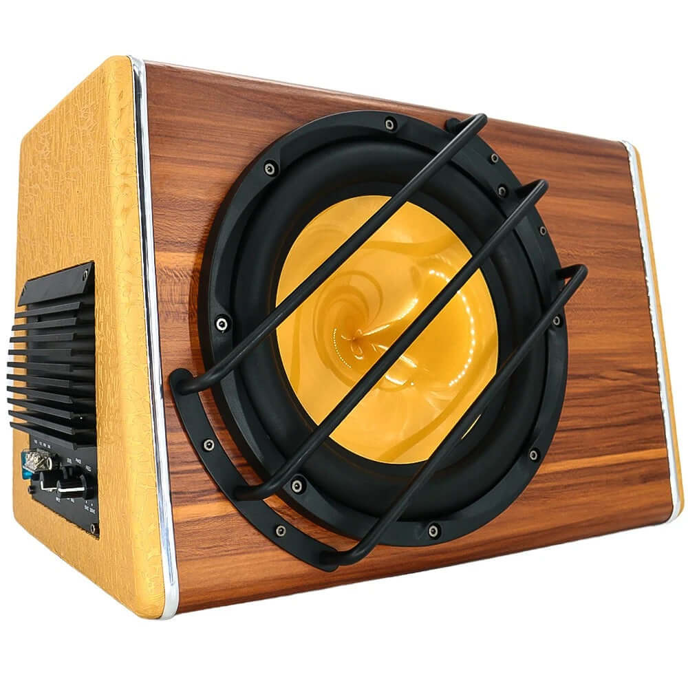 Auto subwoofer 200W RMS – kofferbakbas 3800W met houtafwerking en grote luidsprekerunit